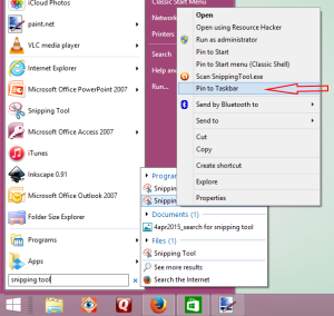 Screenshot Snipping Tool pin to taskbar