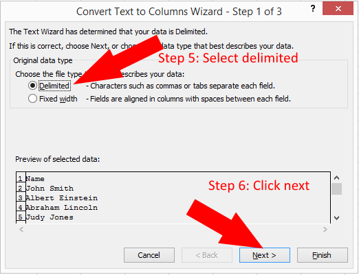 excel text to columns separate first and last names