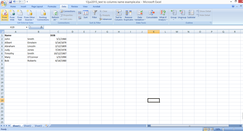 excel text to columns separate first and last names