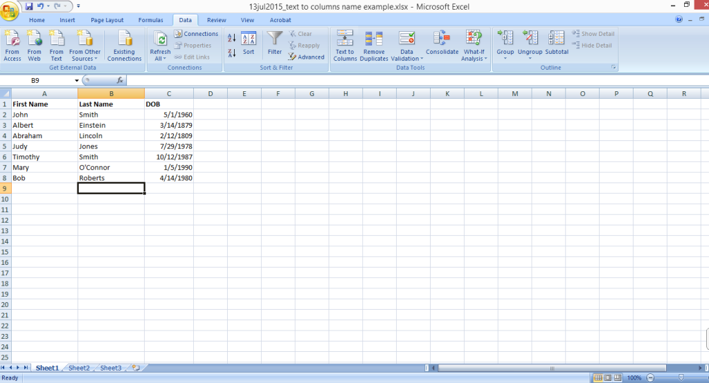 excel text to columns separate first and last names