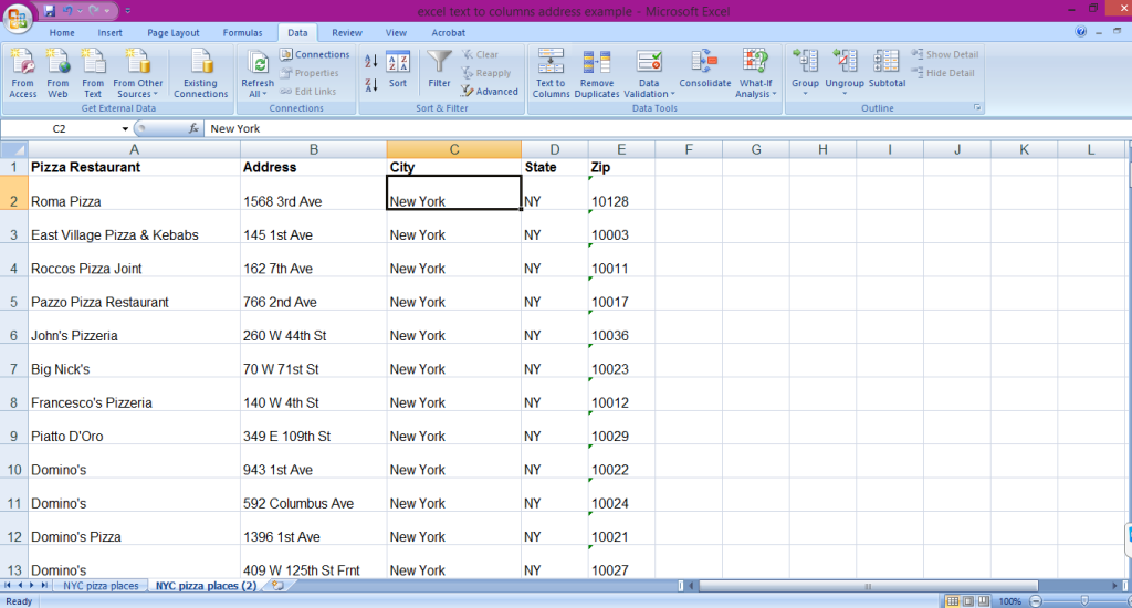 A tutorial showing how to use Microsoft Excel's text to column functions to split an address into separate columns.