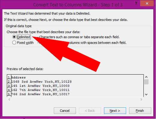 A tutorial showing how to use Microsoft Excel's text to column functions to split an address into separate columns.