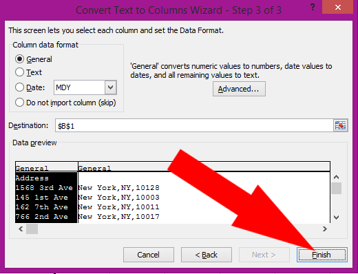 A tutorial showing how to use Microsoft Excel's text to column functions to split an address into separate columns.