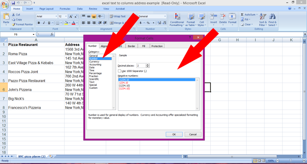 ms excel number formats