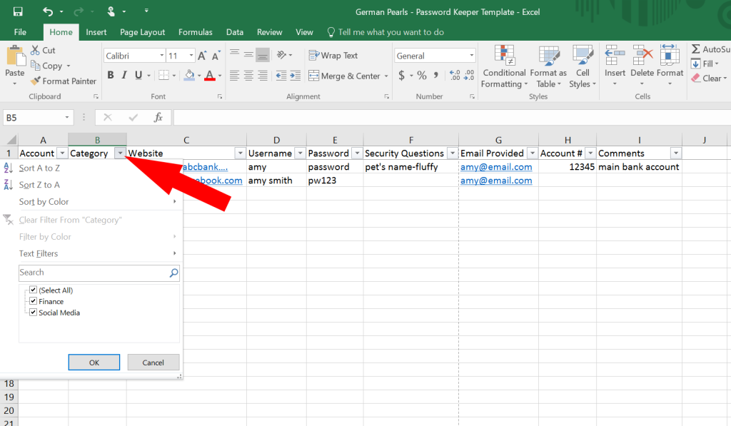How To Use Excel As A Password Keeper Free Template German Pearls