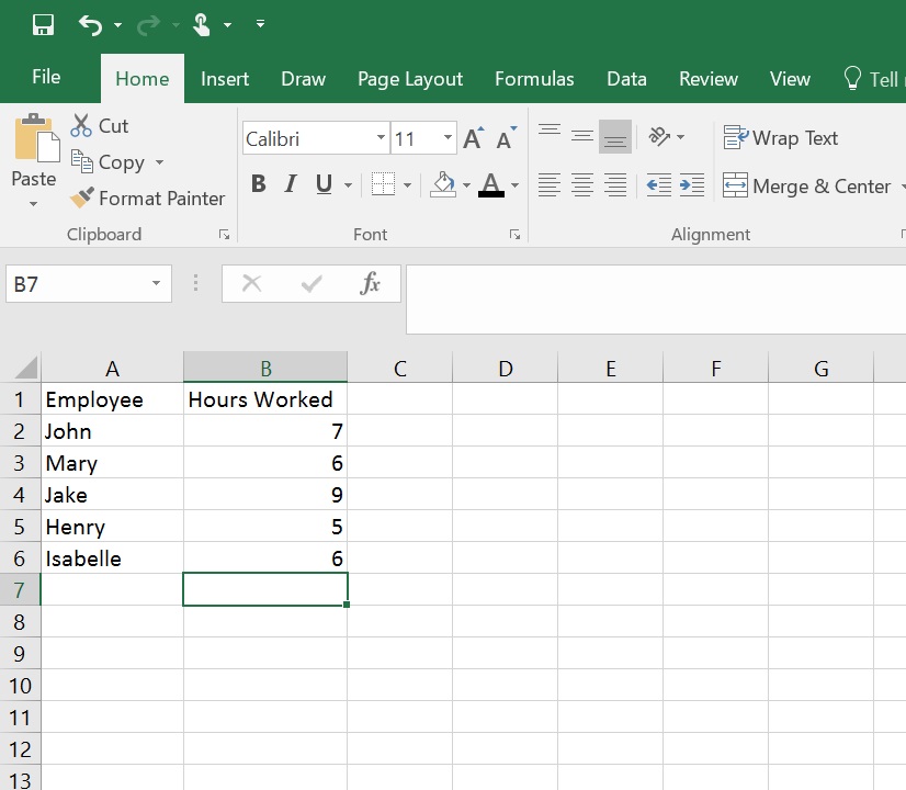 How to add in Excel - example data