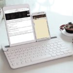 bluetooth keyboard links to multiple devices, holds ipad and iphone