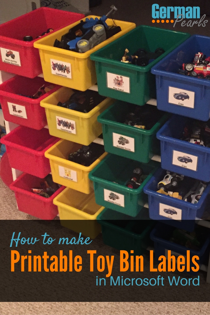 This tutorial makes it so easy to make your own printable labels for toy storage bins. Finally a way to organize the kids toys so they can clean up after themselves!