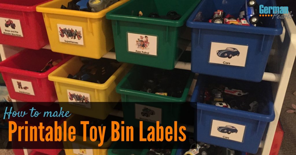 How to Make Printable Labels for Toy Storage Bins - German 