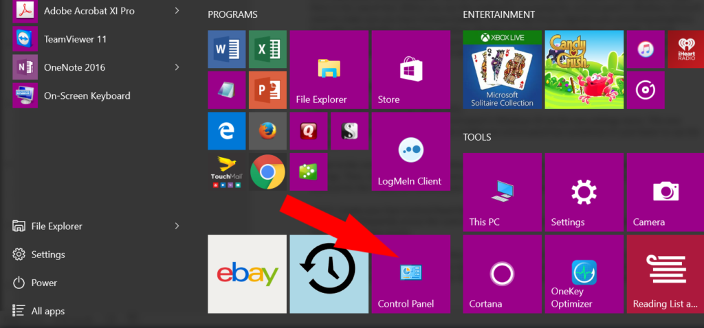 Access control panel in Windows 10 by placing a shortcut on your start menu