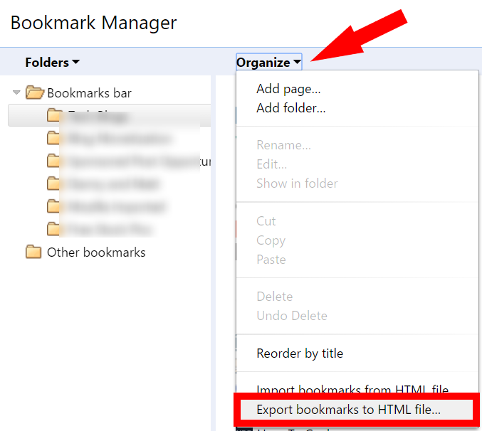 export chrome bookmarks to an html file