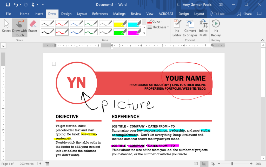 Annotate in Word and more with Office 365 Drawing and Inking Tools