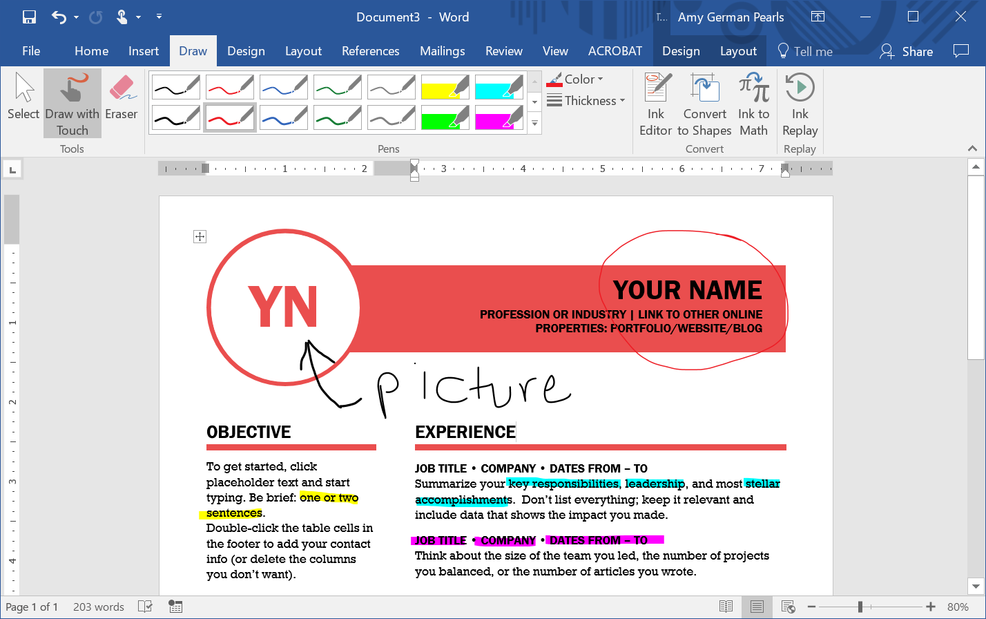 Word source. Office 2016 draw. Picture for Word 'annotation'